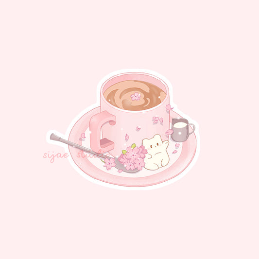 Sakura Coffee Glitter Sticker