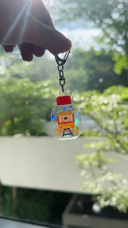 Retro Train Holographic Keychain