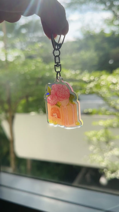 Peonies Toast Holographic Keychain