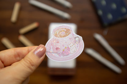 Sakura Coffee Glitter Sticker